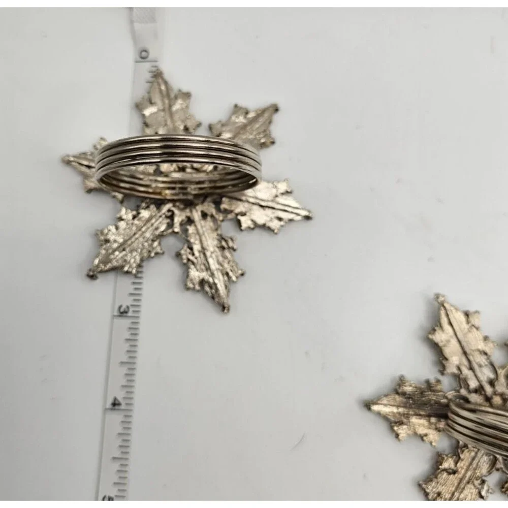 Snowflake Rhinestone Napkin Rings Set 2 Silver Tone Holiday Table Decor